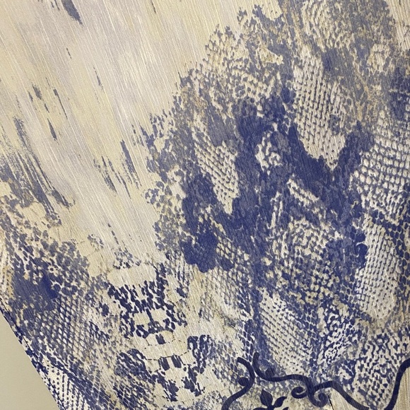 Chico's Blouse Tunic Flowy Boho Hippie Semi-Sheer Blue White Print Size Medium - Picture 10 of 11